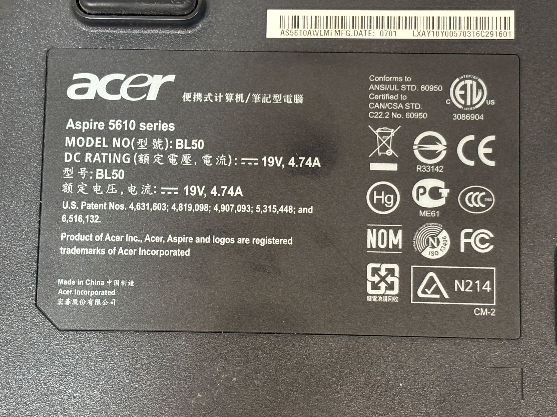 Acer Notebook: Notebook 15.6" Acer Aspire 5610, Intel Centrino, DEFEKT – Difettoso da Lachen SZ venduto da alcom-electronics 6
