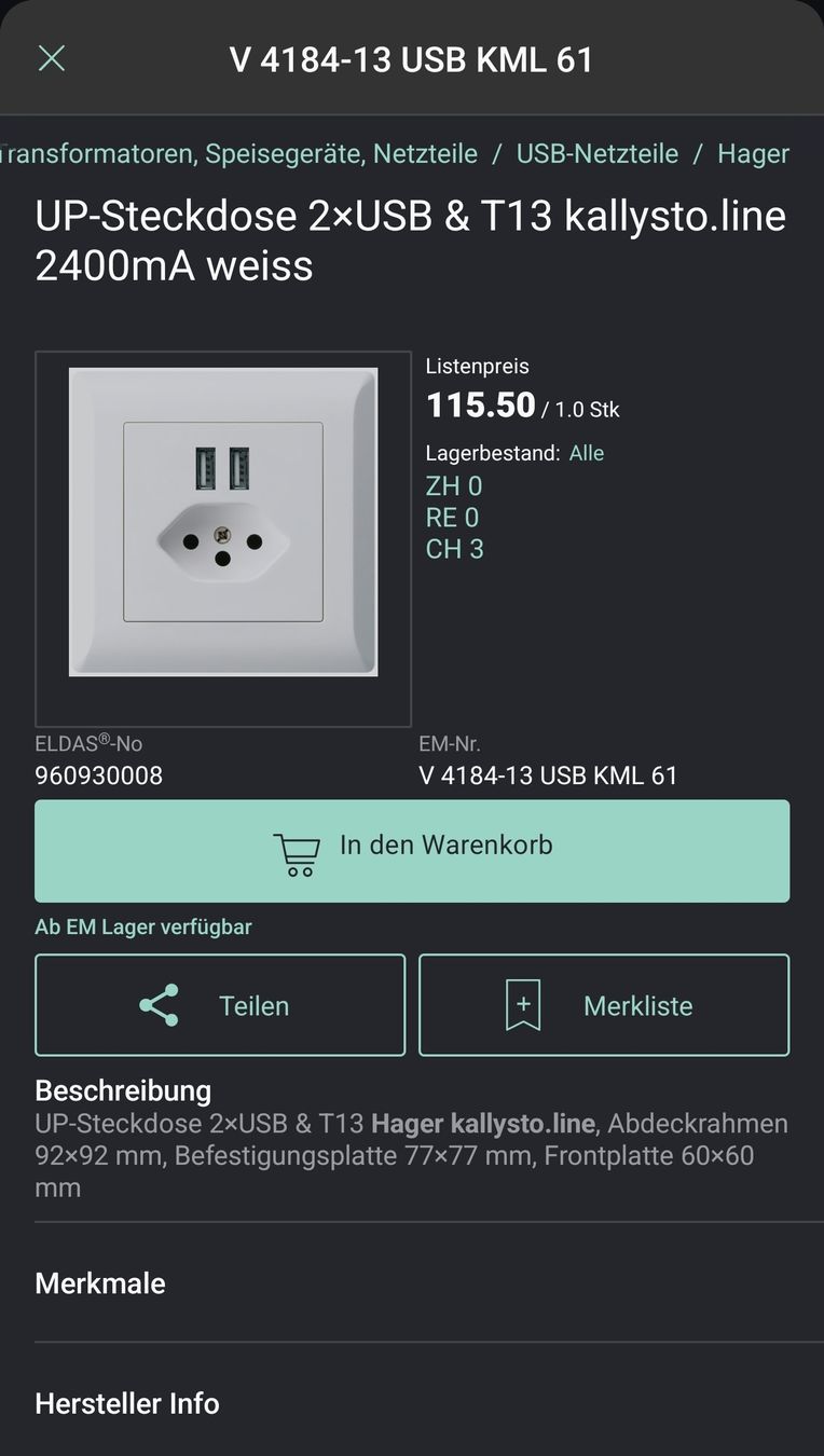 Hager Stecker: 8x UP-Steckdose 2xUSB T13 Hager weiss 2400mA – Neu und originalverpackt aus Sarnen von TopOccProd 2