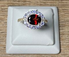 Granat + Tansanit Ring 💎✨ 925 Silber vergoldet S169