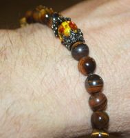 Armband E-29 – Tigerauge 8mm & Amber Imitation 8mm - 17–27 c