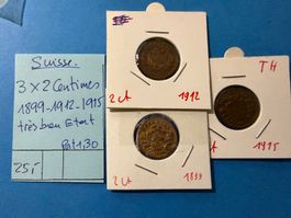 3 X 2 CENTIMES 1899-1912-1915- Bon état