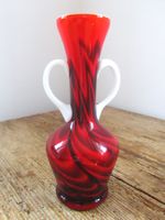 Retro Glas Vase, rot mit Griffen, Vintage Look, 70er, Top!