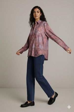 Rosa und Lila gemustertes Button-Down-Hemd – Größe 16/41