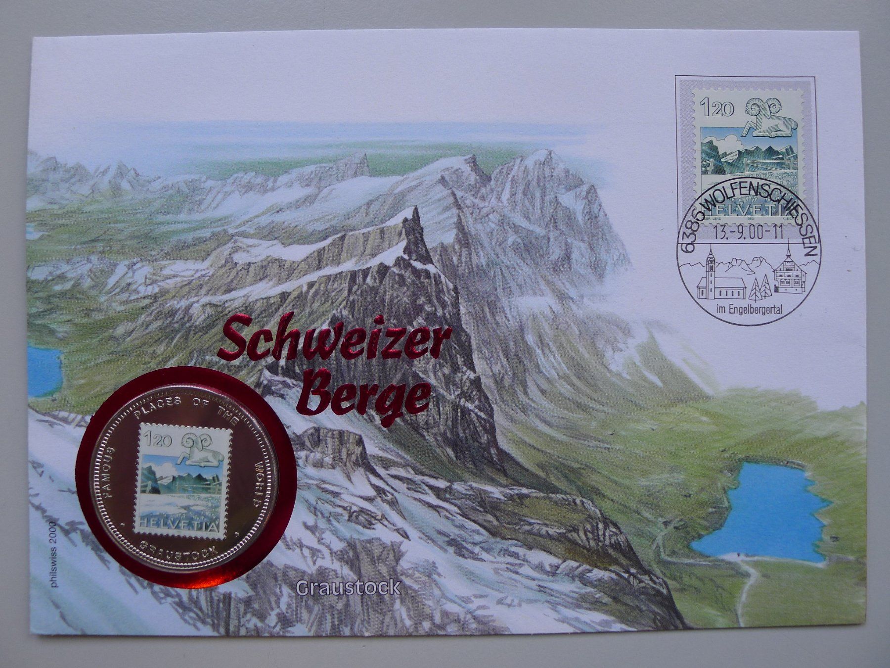 Medaglie: 2000: Numisbrief: Schweizer Berge - Graustock mit Nr.682 – Usato da Sursee venduto da Luzernerraute