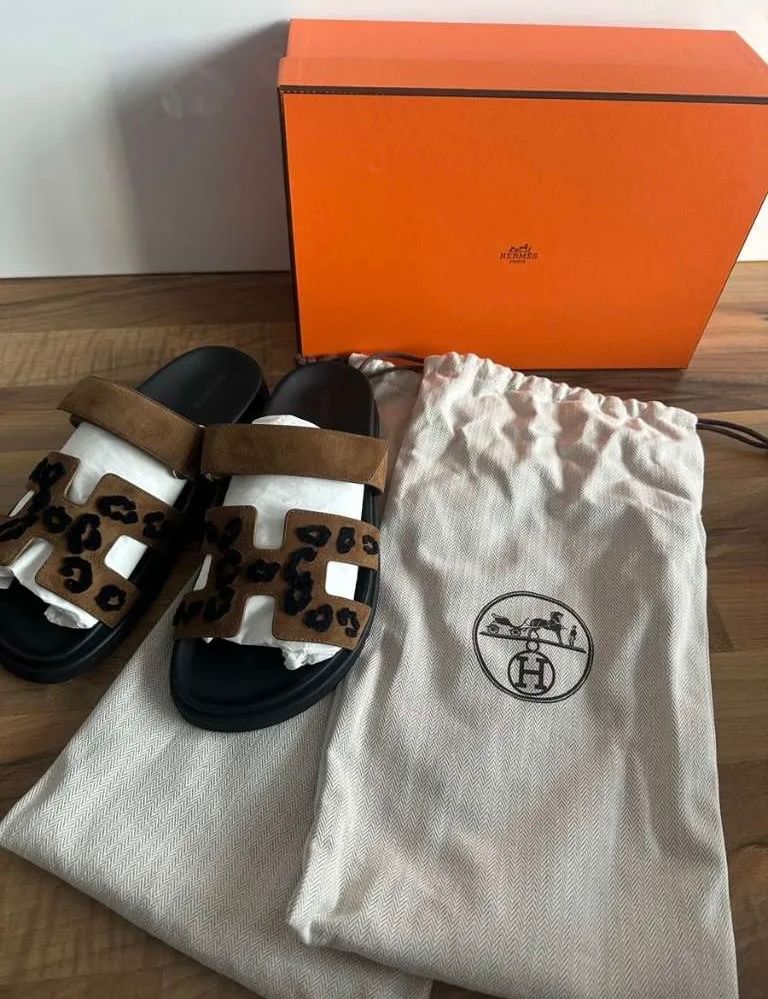 Hermès Scarpe da uomo: Hermès Chypre Leopard, Gr. 39, braun – Nuovo (secondo la descrizione) da Triesen venduto da atos87