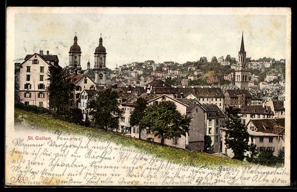 Ansichtskarten: AK St. Gallen, Ortsansicht mit Kirche – Gebraucht aus Berlin von bartko-reher