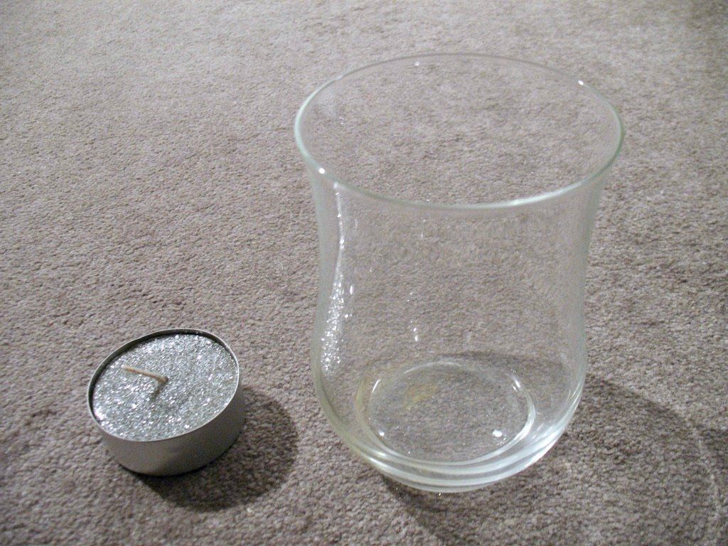 Kerzenständer: Windlicht Glas plus Teelicht Kerze Silber gross – Neu (gemäss Beschreibung) aus Wil ZH von Arbolero 2