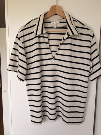 T-Shirt, gestreift, beige/schwarz, Grösse M