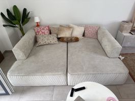 Ecksofa hellgrau Rillen cordiger Stoff Zustand gut