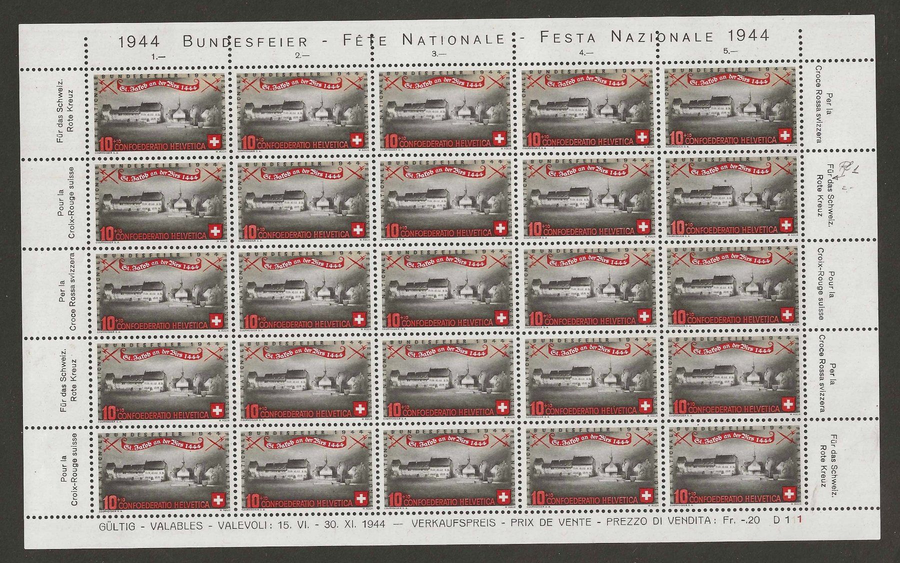 Tutti i francobolli: 1944 : Pro Patria Serie im Bogen **   KP 375.-- – Nuovo (secondo la descrizione) da Gümligen venduto da Geniusbuy 2