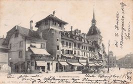 Bern, Waisenhausplatz, diverse Geschäfte, gelaufen 1902