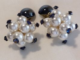 Top Vintage Perlen/Strass/Hämatit Ohrclips, 80er