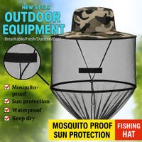 Chapeau de pêche camouflage avec moustiquaire - Neuf!