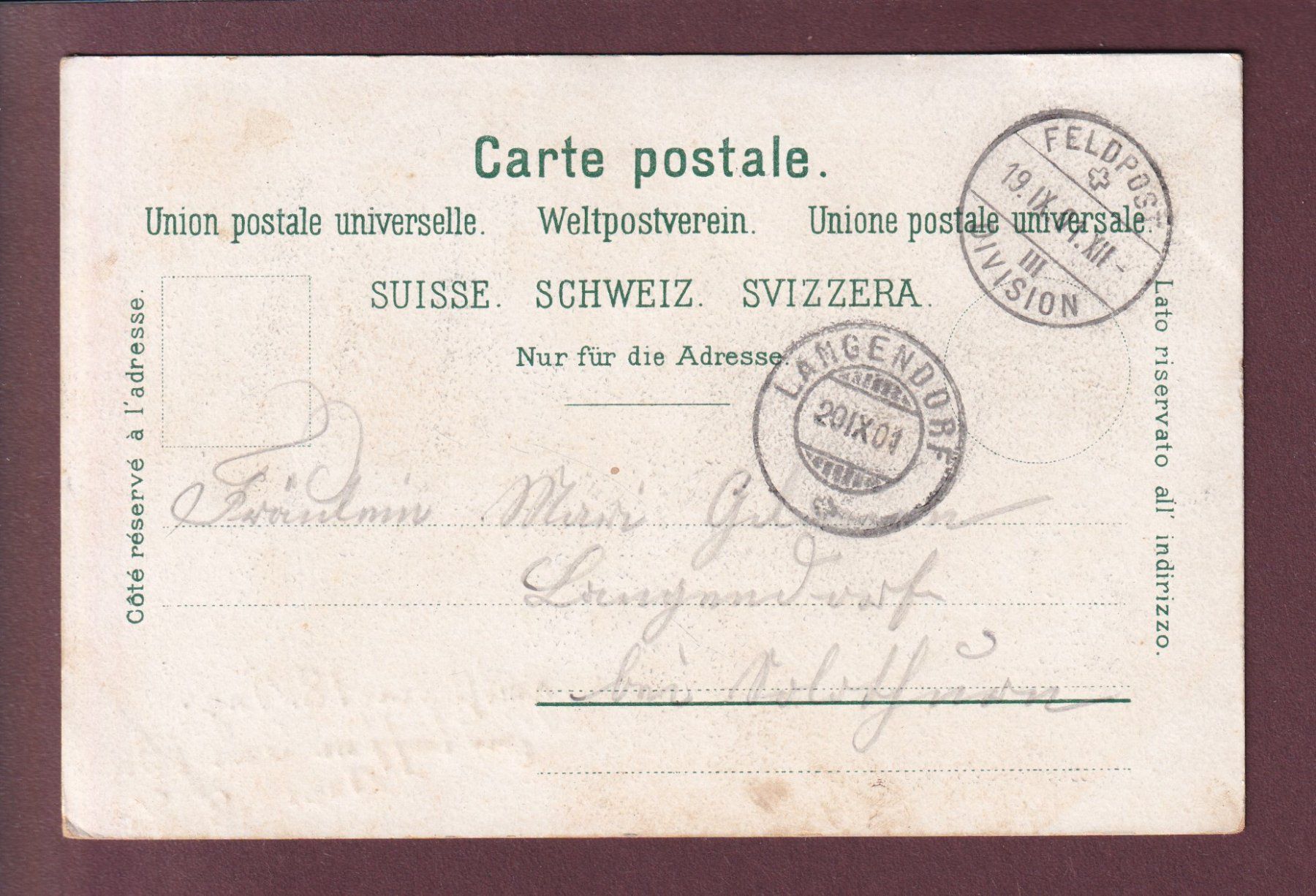 Cartoline postali: BERN - 1901 - Feldpost – Usato da Pully venduto da nicecards 1