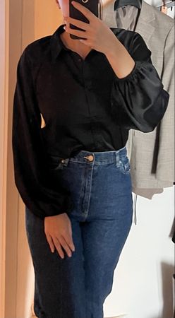 ASOS Schwarze Satinbluse mit Schleife Gr. 38