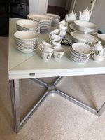 DESIGN ESSTISCH weisse Holzplatte, AUSZIEHBAR, Chromfüsse