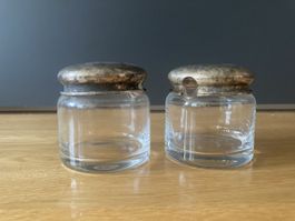2x Glas Behälter mit Silber Deckel -Konfitüre, Zucker