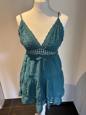 Kleid Petrol Grösse 36 Baumwolle mit Spitze
