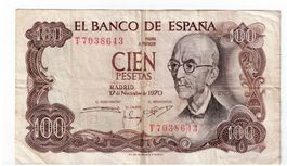 Spanien 100 Pesetas 1970 Geldschein Banknote