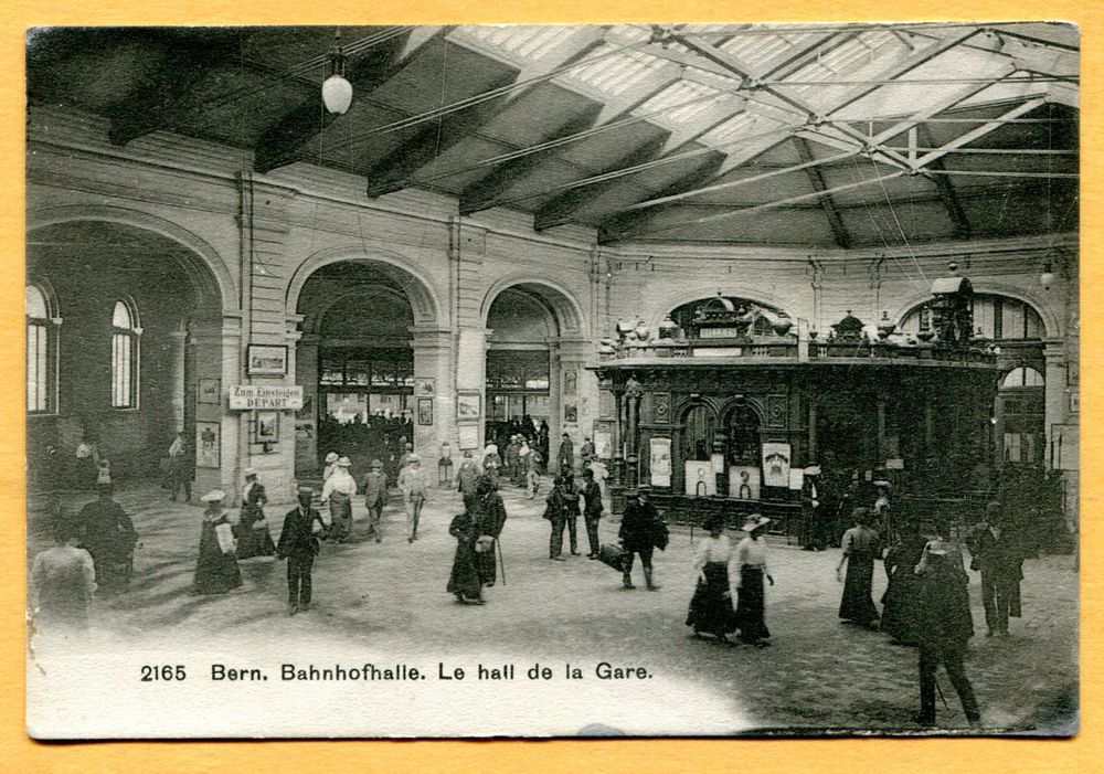 Bern Hauptbahnhof belebte Schalterhalle 1909 | Kaufen auf Ricardo