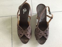Leder Sandaletten braun Gr. 38 mit Keilabsatz