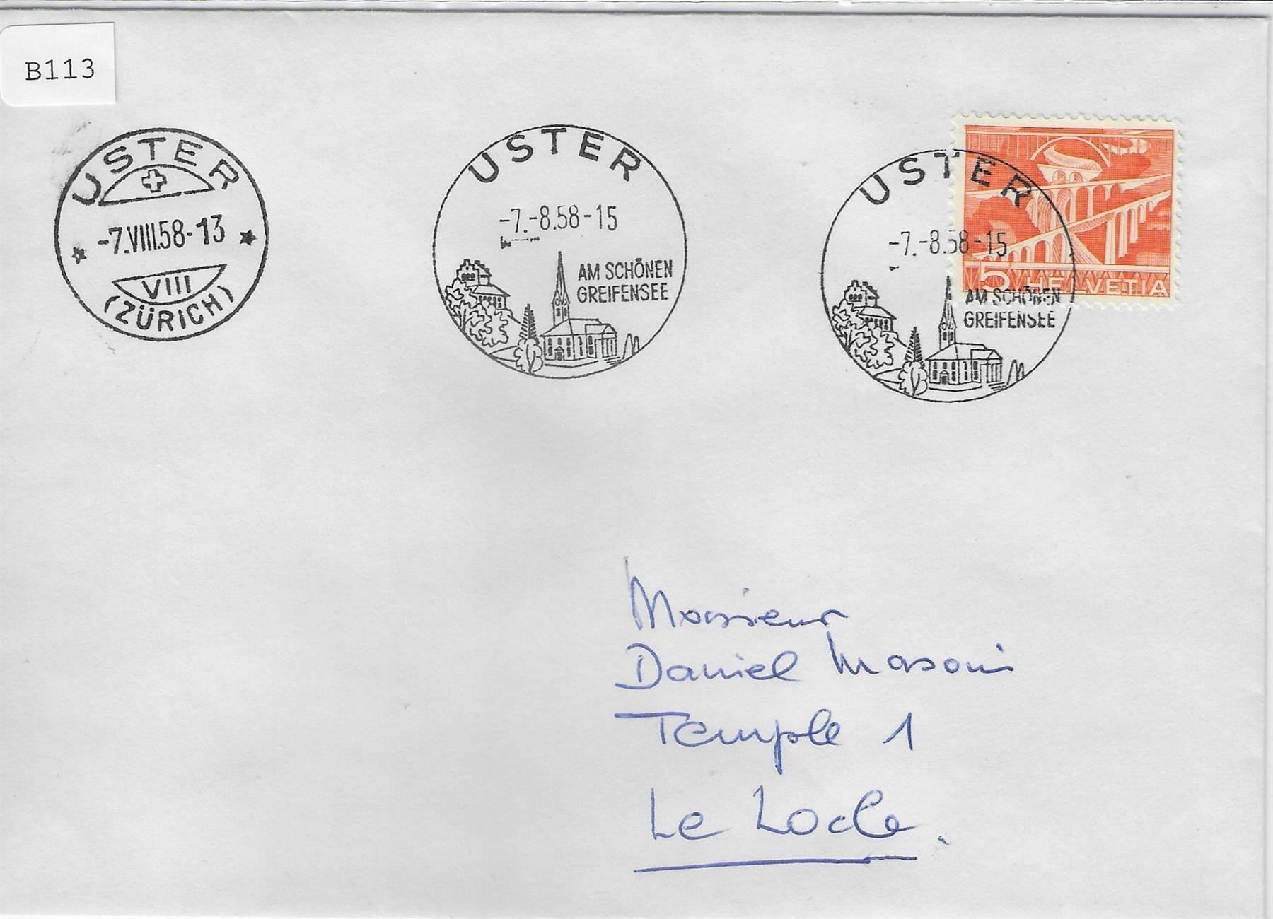 Alle Briefmarken: Uster - Werbestempel 7.8.1958 – Gebraucht aus Ettingen von Kartenplanet