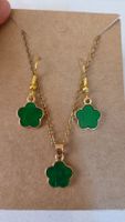 Schmuck set grüne Blume Ohrringe Kette Frühling Modeschmuck