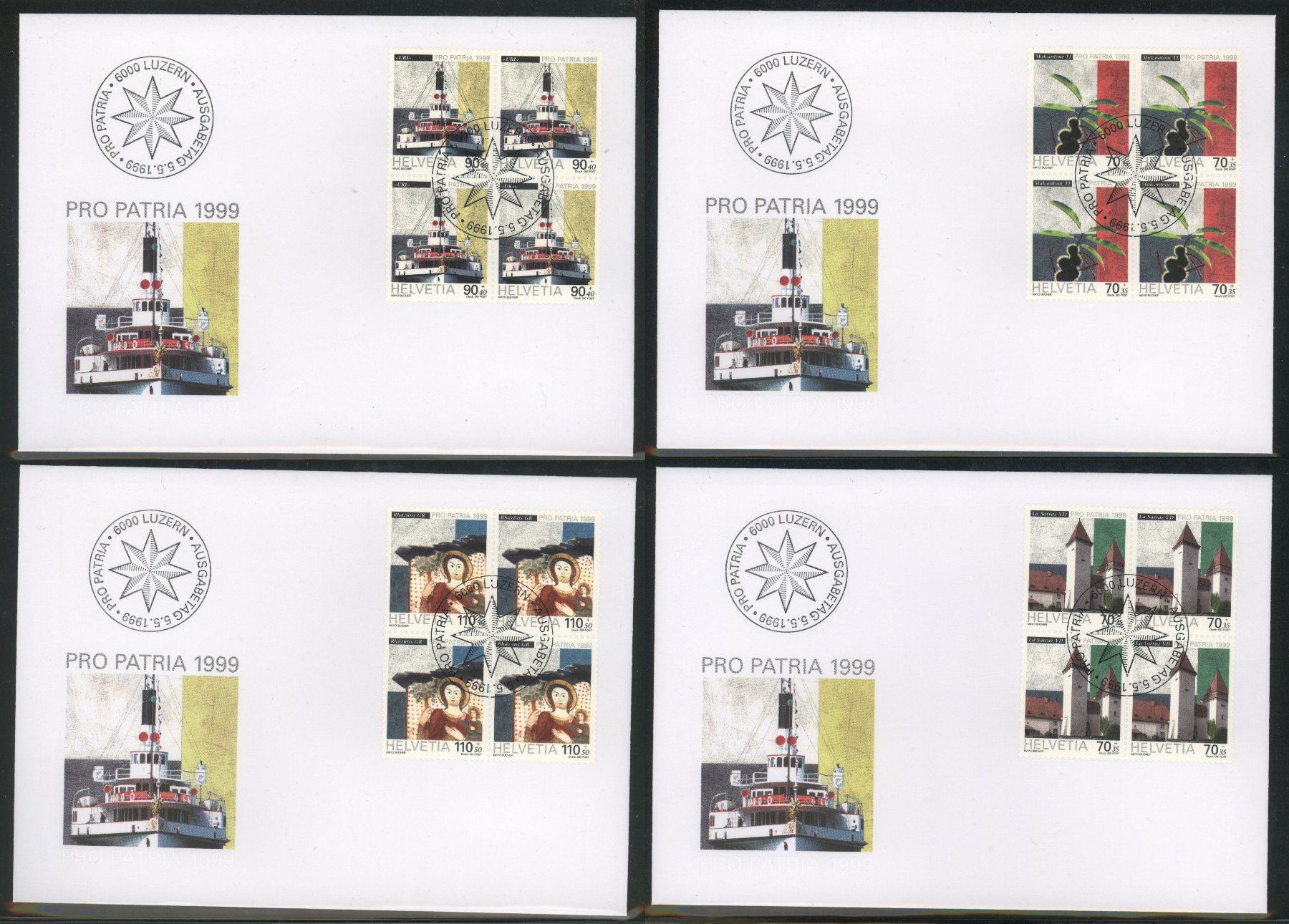 Tutti i francobolli: 1999, Pro Patria, FDC, Viererblöcke – Usato da Willisau venduto da Vollstempel