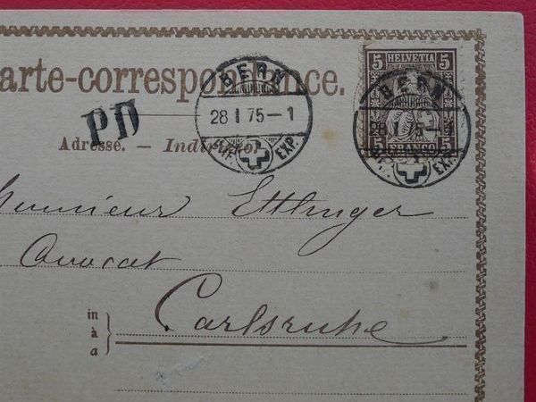 Tutti i francobolli: 1873+1875, zwei Postkarten mit gesuchtem PD-Stempel von BERN – Nuovo e nell'imballaggio originale da Sursee venduto da Luzernerraute 2