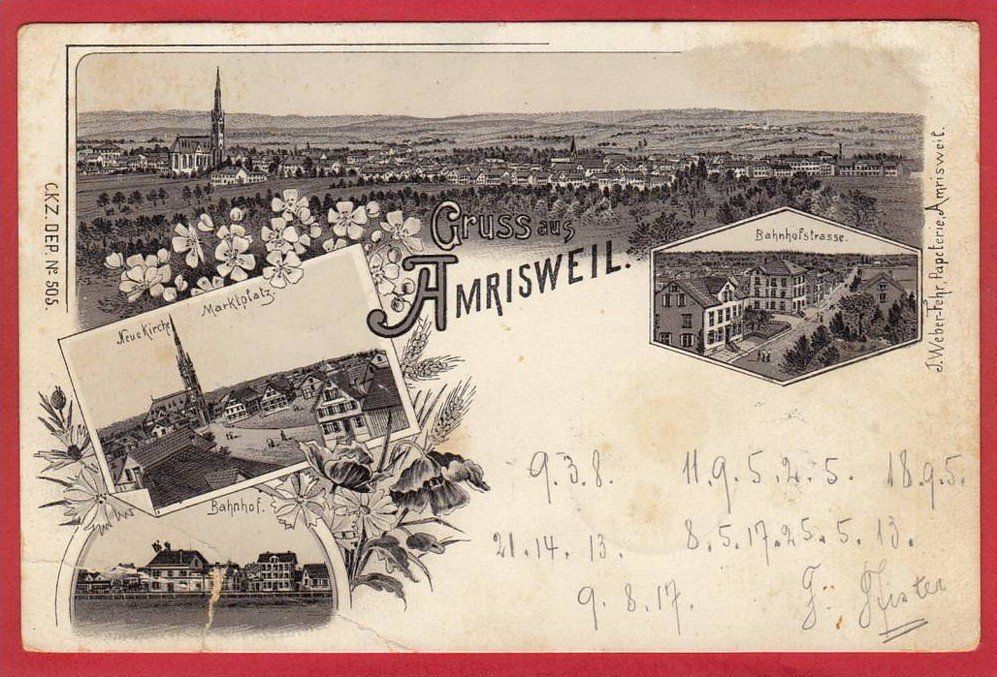 Cartoline postali: AMRISWIL, AMRISWEIL, LITHO 1897, DEFEKT – Usato da Grüningen venduto da Kartenlaube