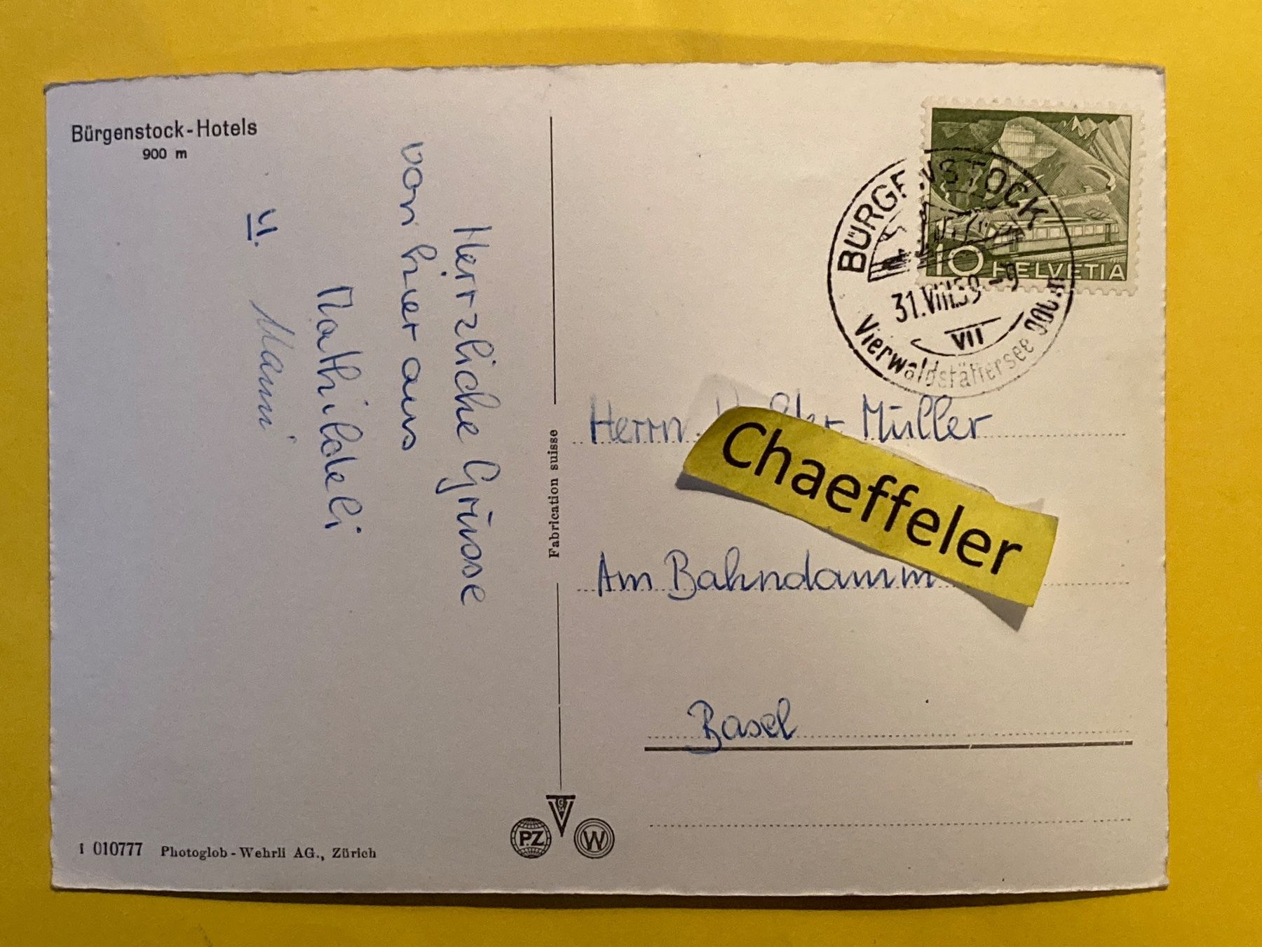 Cartoline postali: 1959 Bürgenstock - Hotels – Usato da Zürich venduto da Chaeffeler 1