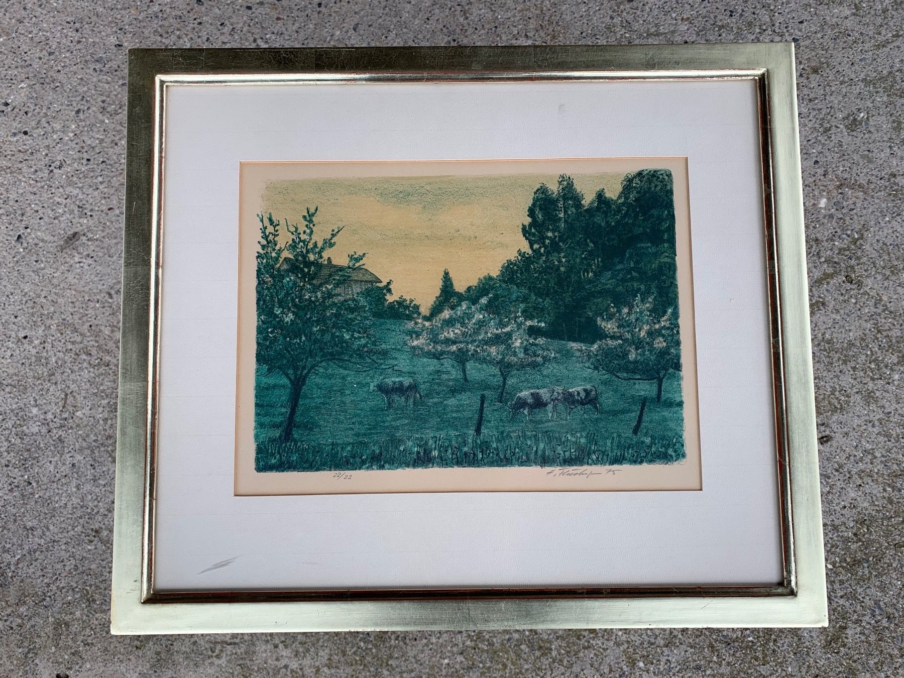 Campanacci mucche: schöne Lithographie von Hansjörg Flückiger – Usato da Feldbach venduto da Olive1