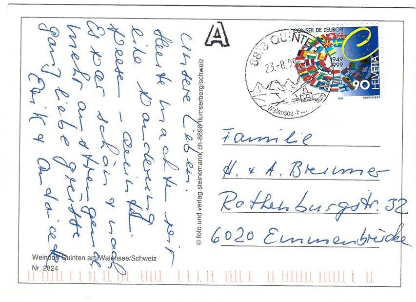 Cartoline postali: AK Quinten am Walensee SG - gelaufen 1999 – Usato da Rheinfelden venduto da wil_m7gh 1