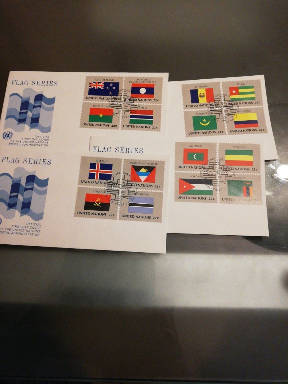 Alle Briefmarken: UNO Flaggen 1986, auf FDC – Gebraucht aus zumikon von lotegrandote 4
