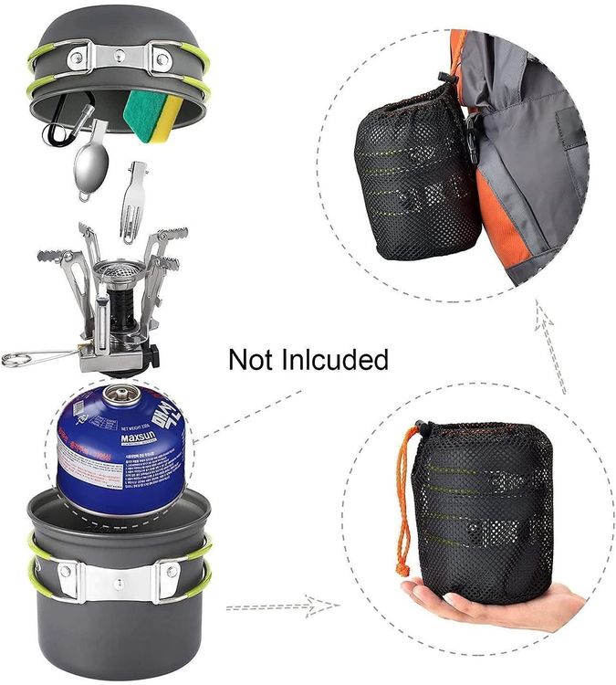 Geschirrsets: Camping Kochgeschirr Set 1-2 Personen Mini Gaskocher Outdoor – Neu und originalverpackt aus Herisau von PaddlePeak 1