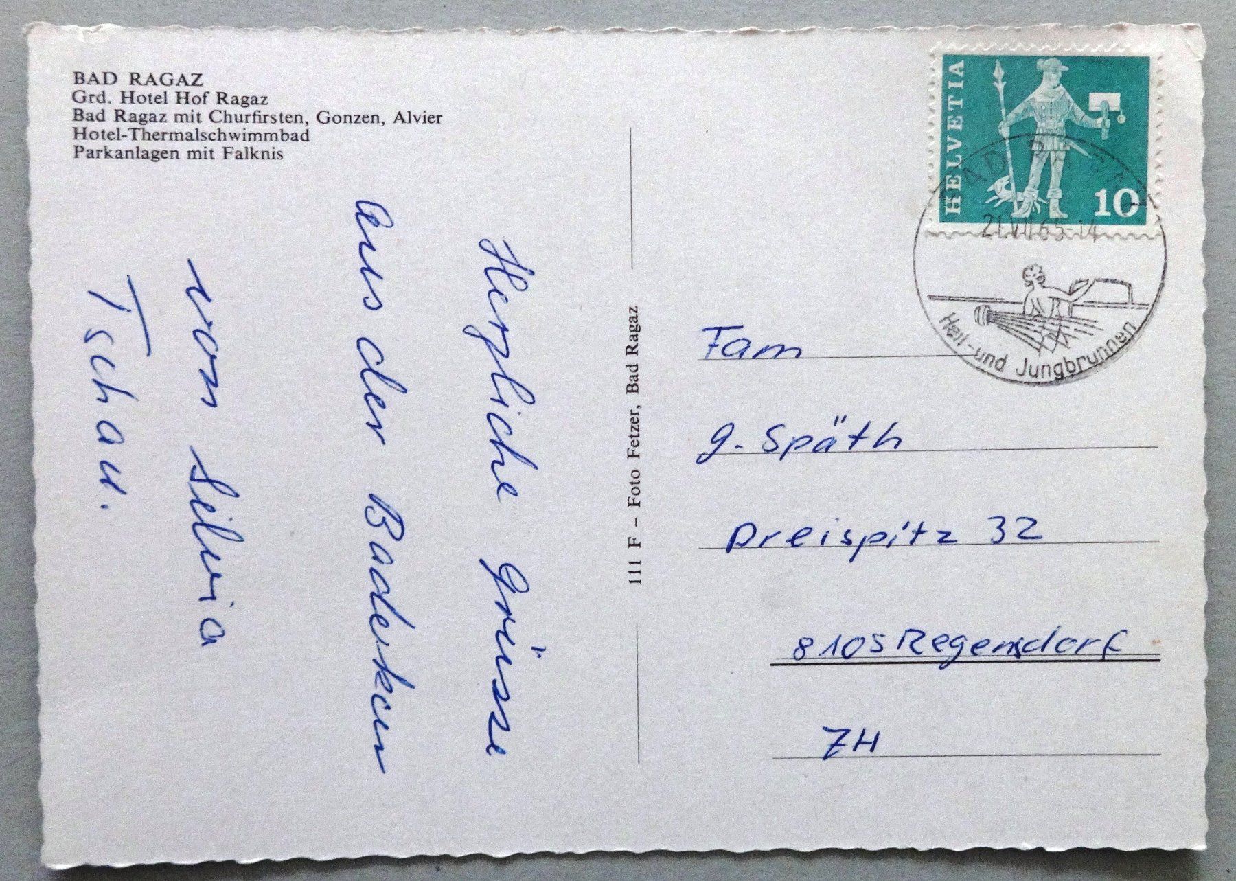 Cartoline postali: Bad Ragaz – Usato da Fétigny venduto da Billy2miny 1