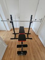 Hantelbank verstellbar, Langhaltenständer und 2x10kg + 2x5kg