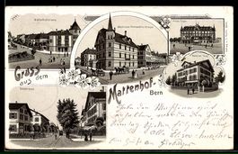 Lithographie Bern, Mattenhof, Hotel Eiger, Pension Hug, Belp