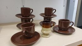 Vintage Espresso Tassen Set, Braun Keramik, 6 Stk. Top!
