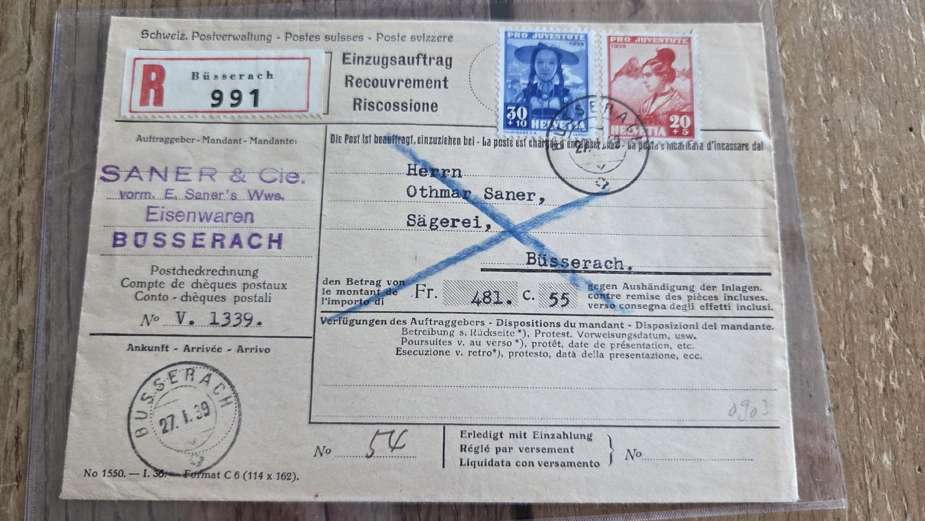 Tutti i francobolli: 1939 Einzugsautrag Pro Juventute Frankatur – Usato da Arni AG venduto da Moth68