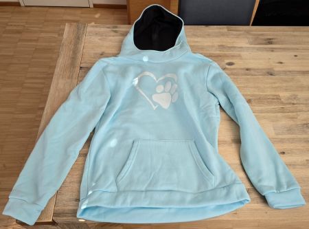 Kapuzenpullover hellblau mit Pfotenmotiv gebraucht