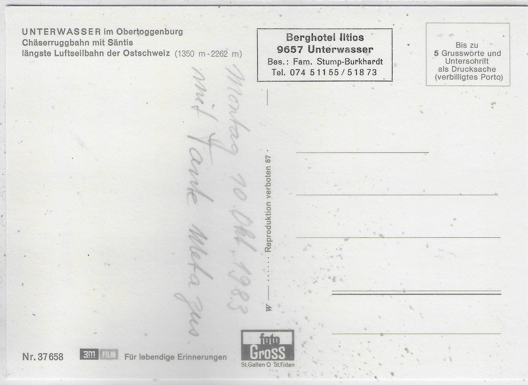 Cartoline postali: Unterwasser - Chäserruggbahn – Usato da Ettingen venduto da Kartenplanet 1