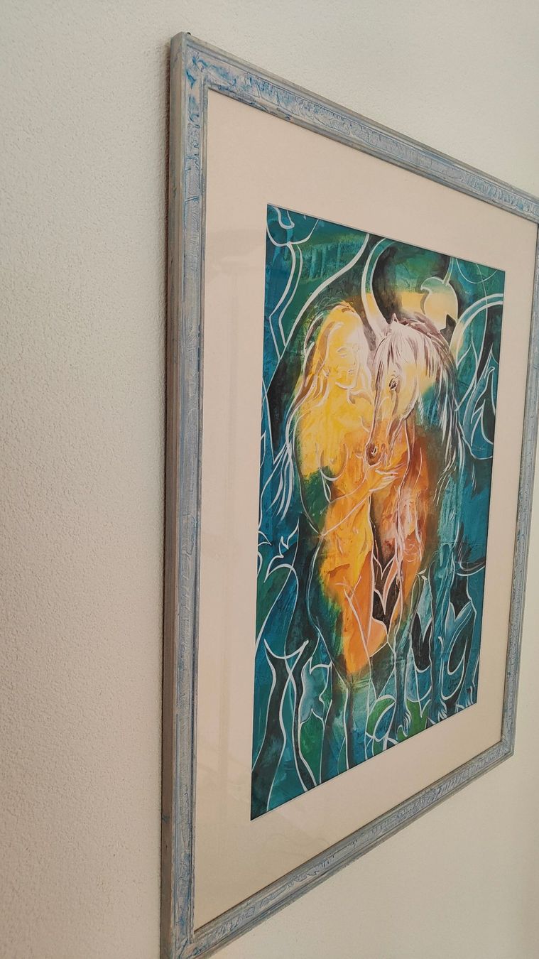 Foto & Immagini: Simone Erni Tempera /Bild, Mädchen mit Pferd, signiert – Usato da Greifensee venduto da Andloe 3