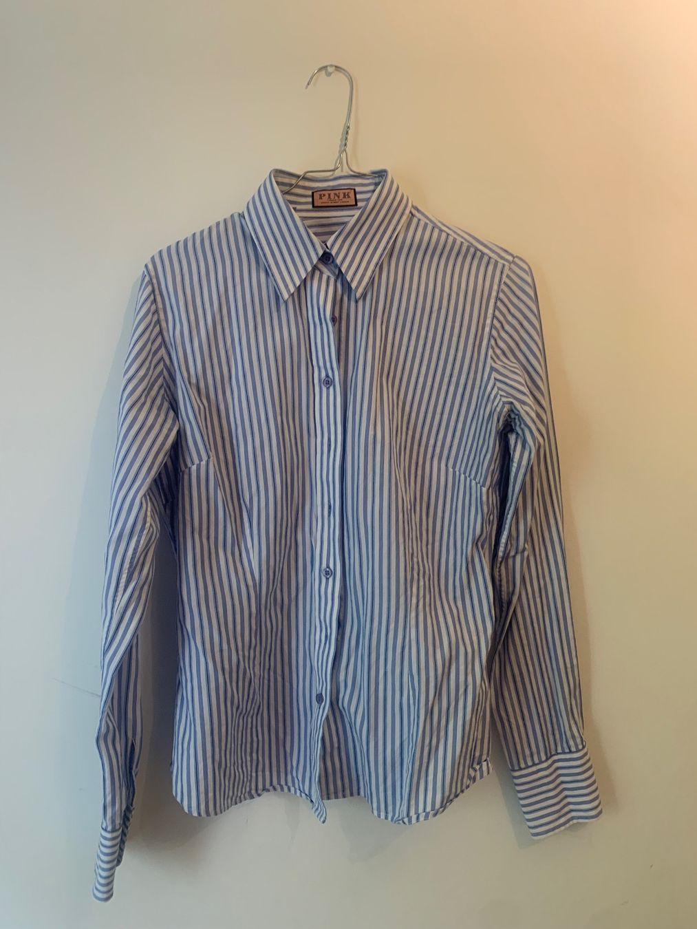 Camicette: Thomas Pink Bluse, Blau & Weiß Gestreift, 100% Baumwolle – Usato da Verbier venduto da pat_q5hr