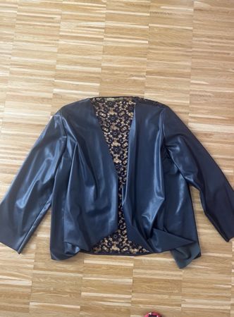 Stylish Black Faux Leather Jacket with Lace Detail