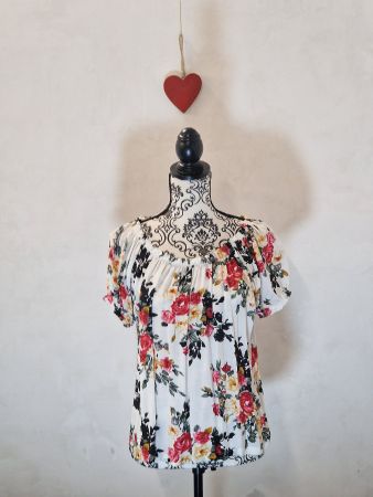 Damen Bluse Today Blumenmuster weiss kurzarm L Zustand gut