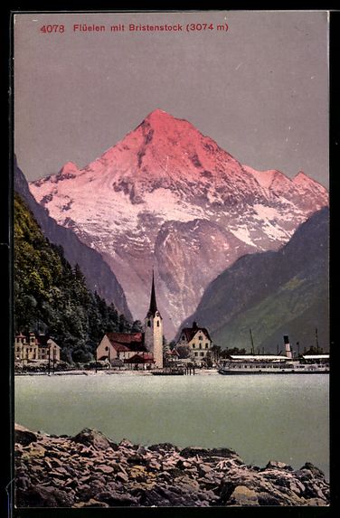 Cartoline postali: Flüelen, Blick auf Kirche und See mit B – Usato da Berlin venduto da bartko-reher