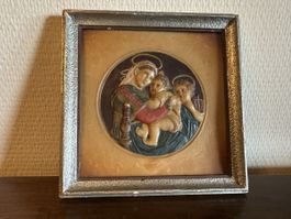 Reliefbild Madonna  mit Kind, gerahmt, aus Wachs