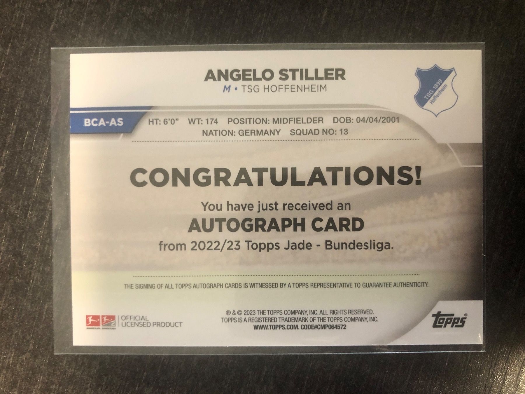Topps Carte collezionabili: Topps Jade Angelo Stiller Hoffenheim Autogramm – Usato da Wangenried venduto da Garagara 1