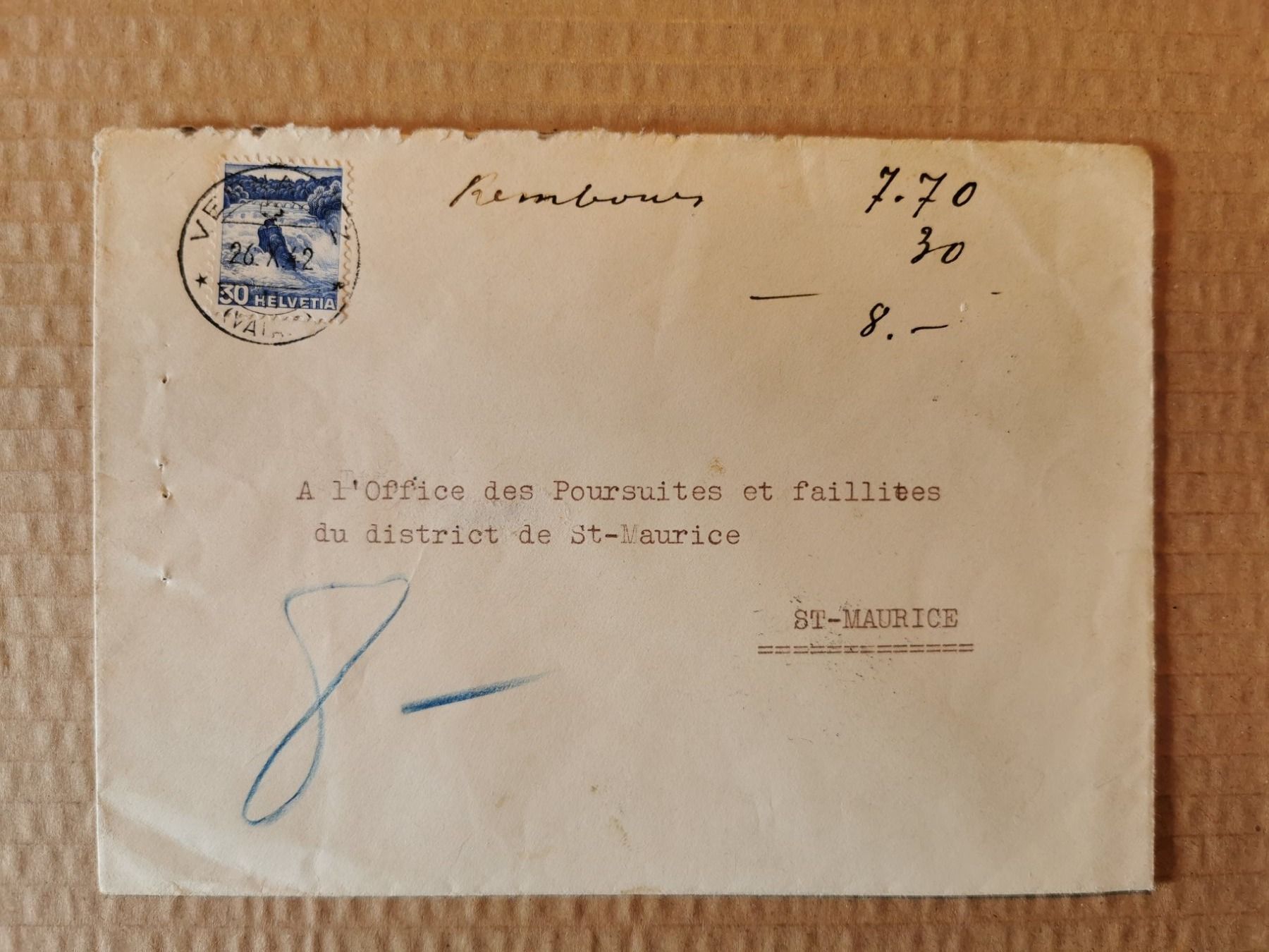 Tutti i francobolli: Enveloppe timbrée 26.X.1942 – Usato da Pailly venduto da jme99